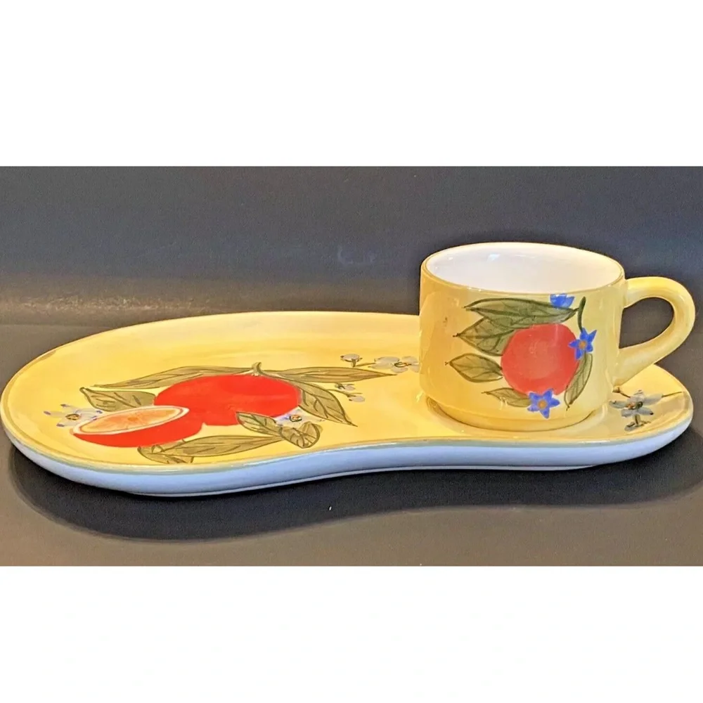 Vintage Lillian Vernon‎ Ceramic Fruit Snack Plate and Mug Set Yellow
